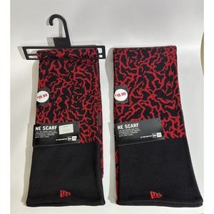 2 NWT Rare Black Red Elephant Print New Era BRED Acrylic Knit Scarf
